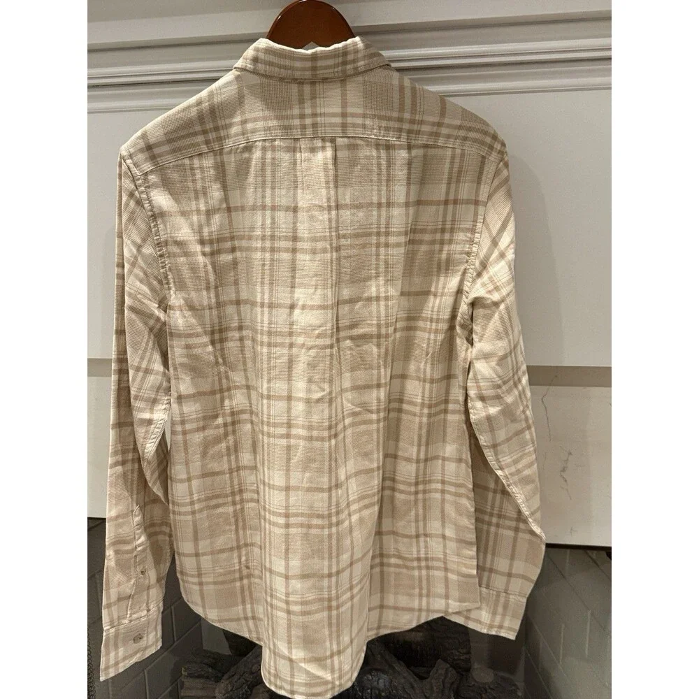 J.Crew Mens Double Weave Plaid Button Up Shirt Size Medium Tan Cream Plaid NWT